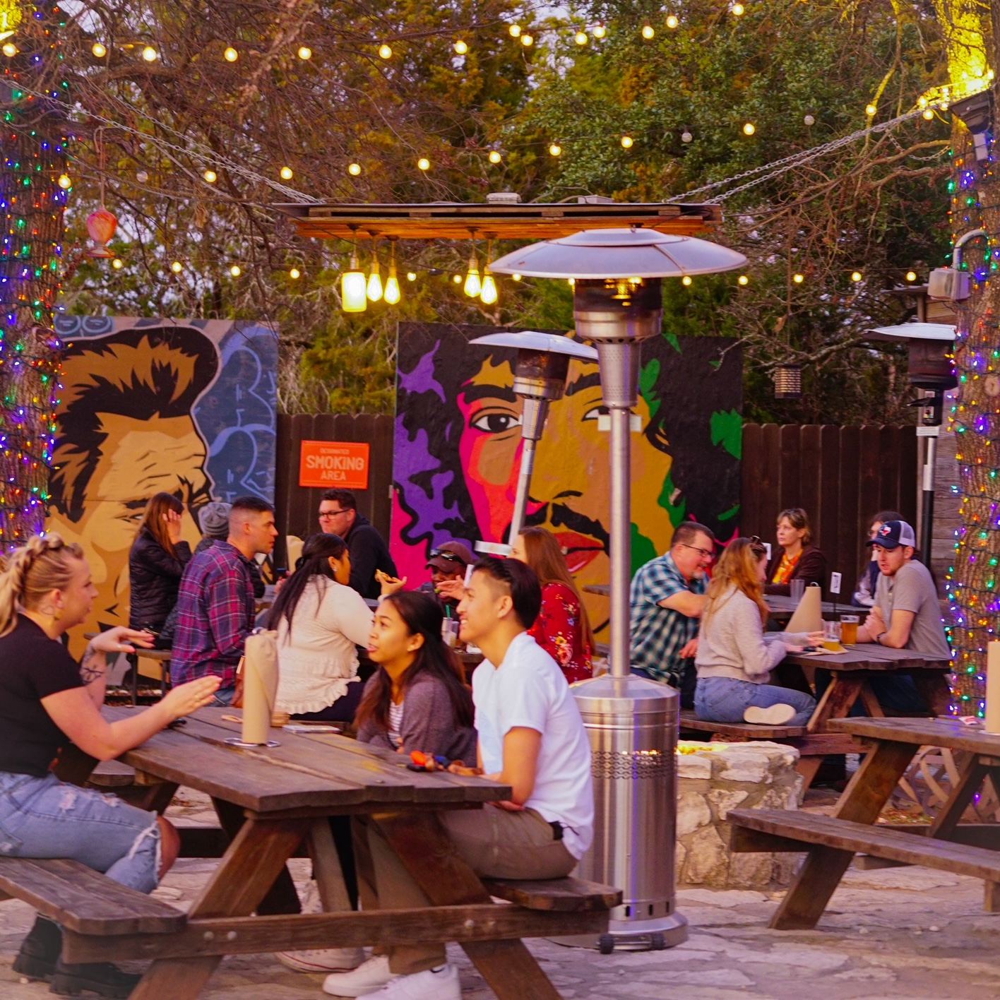 Fire Street Pizza patio at night